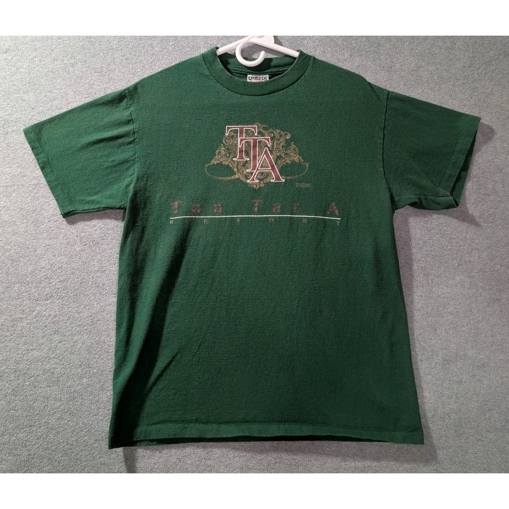 Vintage Oneita T-Shirt Tan Tara Resort Single Stitch USA 90s Green M